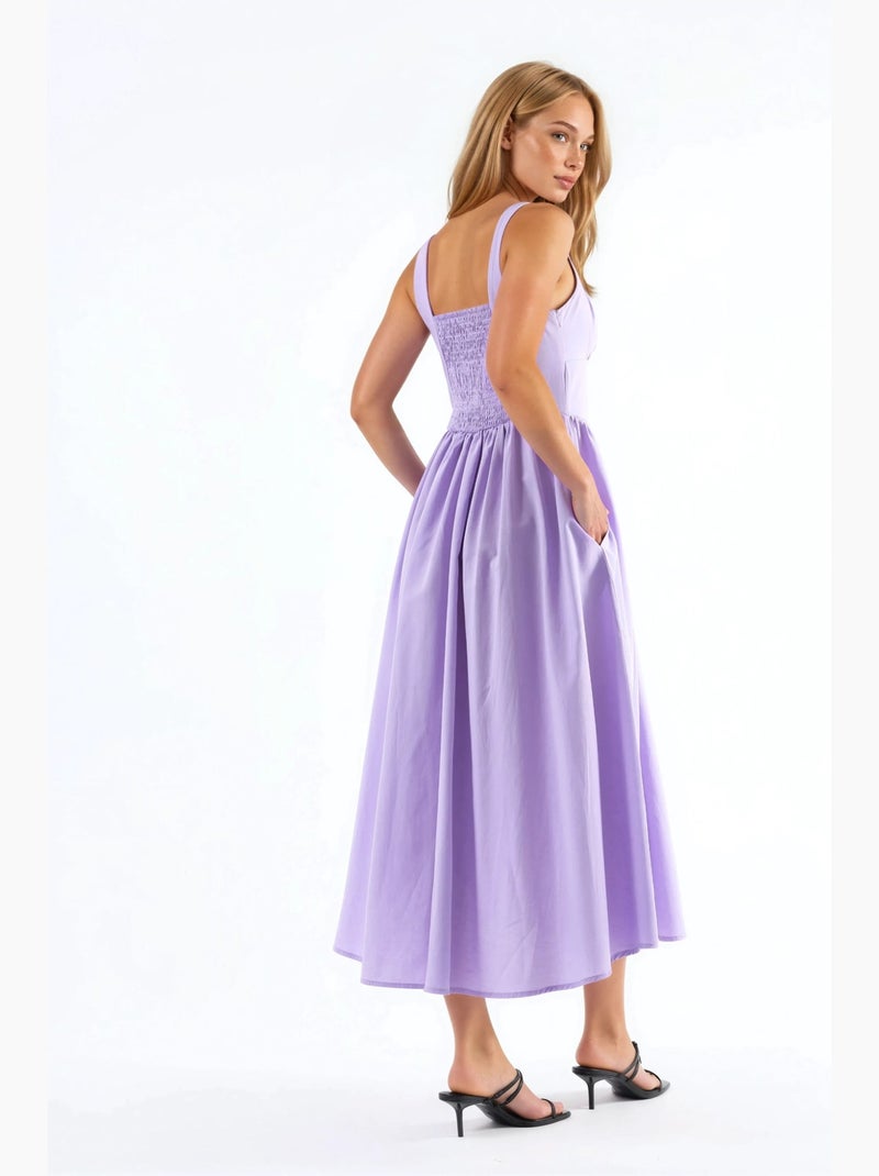 Vestido midi com gola quadrada e detalhe de botões busem Lavanda - Kiabi