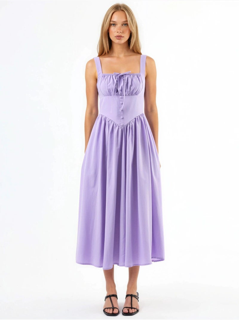 Vestido midi com gola quadrada e detalhe de botões busem Lavanda - Kiabi