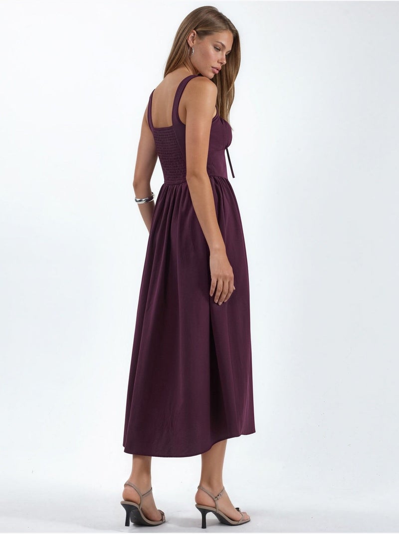 Vestido midi com gola quadrada e detalhe de botões busem Malva - Kiabi