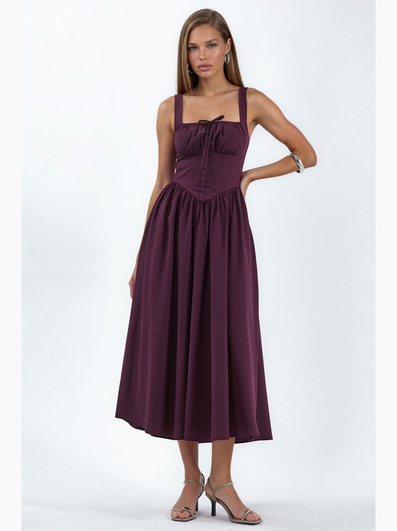 Vestido midi com gola quadrada e detalhe de botões busem Malva - Kiabi
