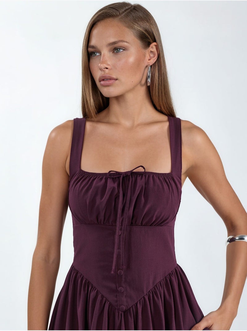 Vestido midi com gola quadrada e detalhe de botões busem Malva - Kiabi