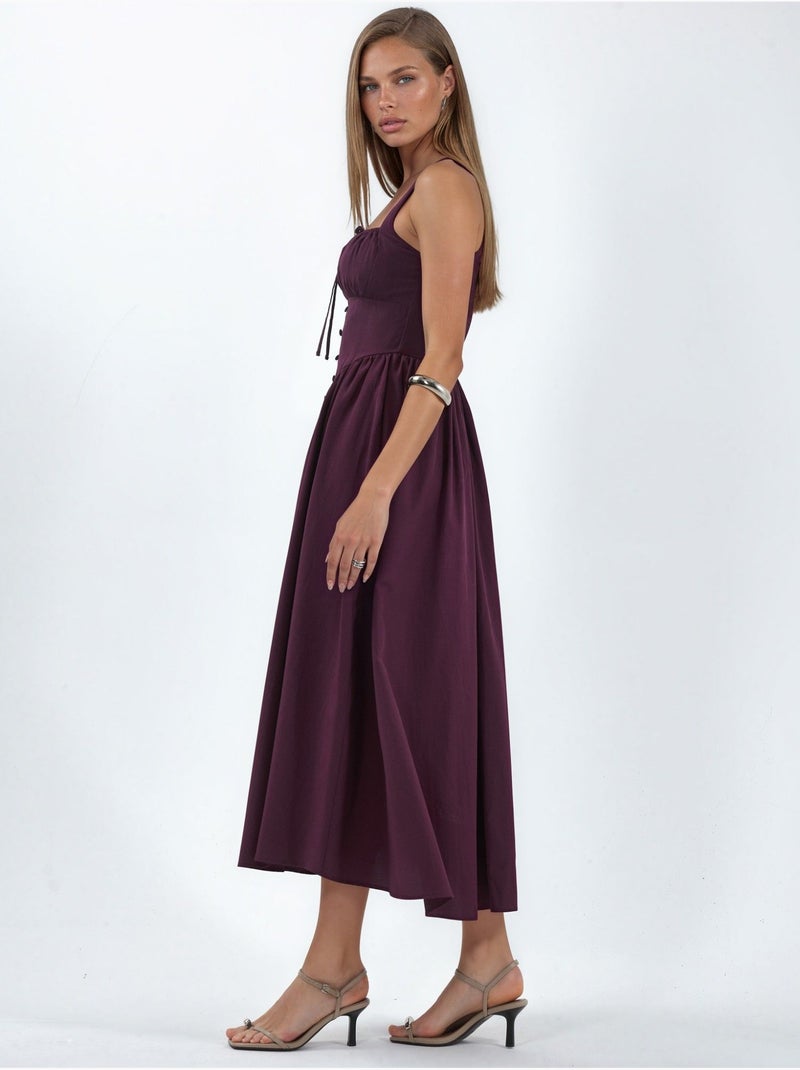 Vestido midi com gola quadrada e detalhe de botões busem Malva - Kiabi