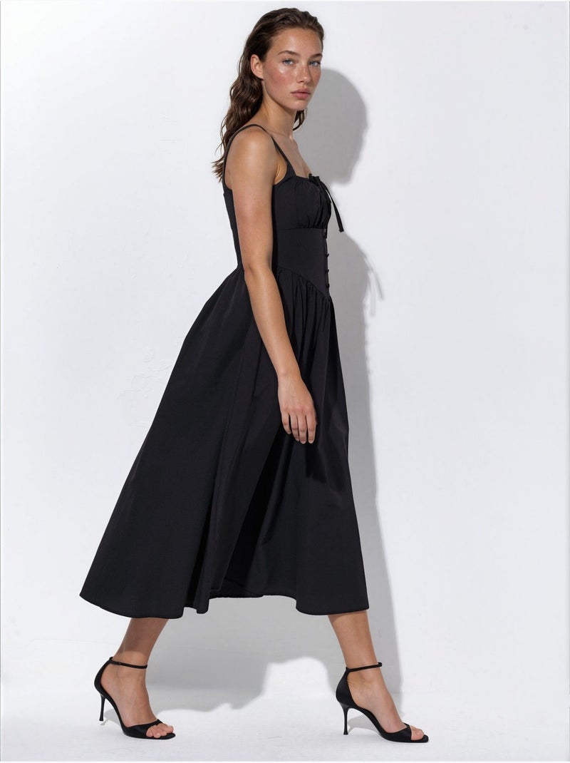Vestido midi com gola quadrada e detalhe de botões busem Preto - Kiabi