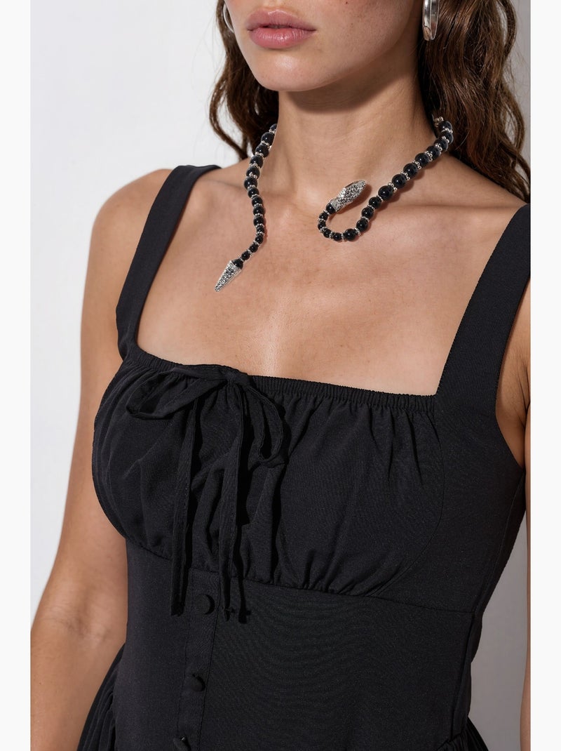 Vestido midi com gola quadrada e detalhe de botões busem Preto - Kiabi