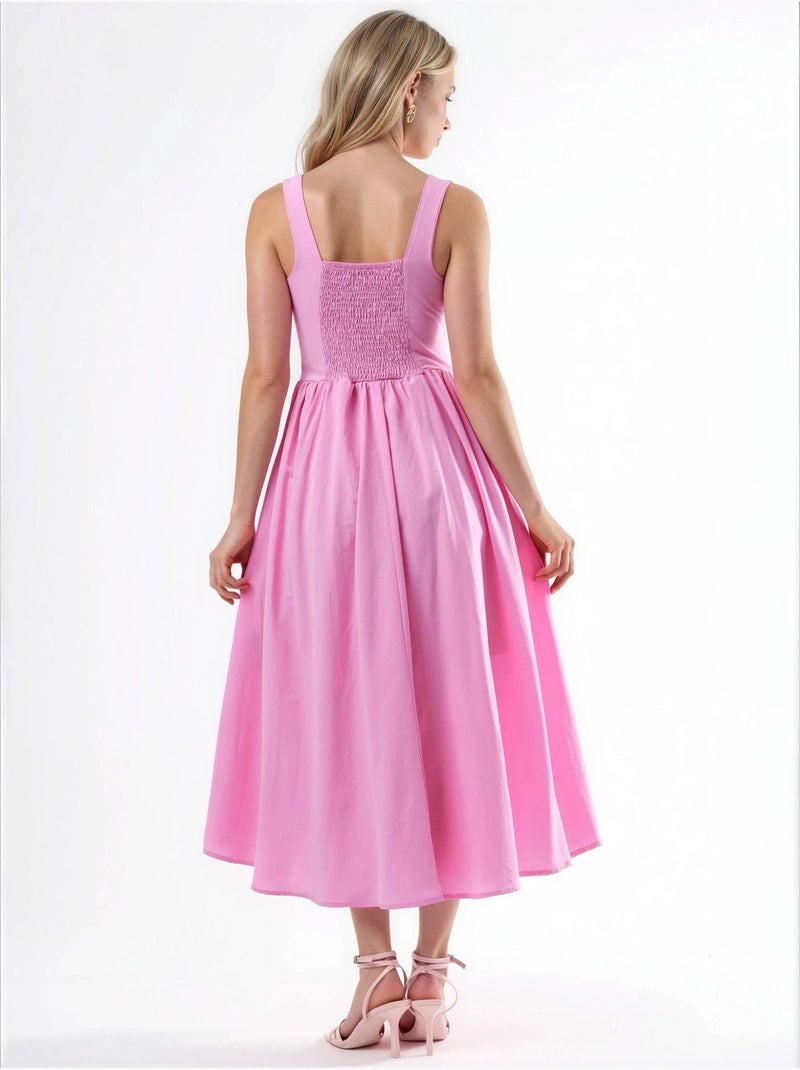 Vestido midi com gola quadrada e detalhe de botões busem Rosa doce - Kiabi
