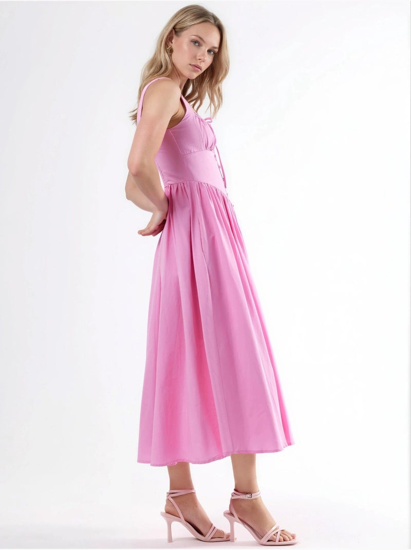 Vestido midi com gola quadrada e detalhe de botões busem Rosa doce - Kiabi