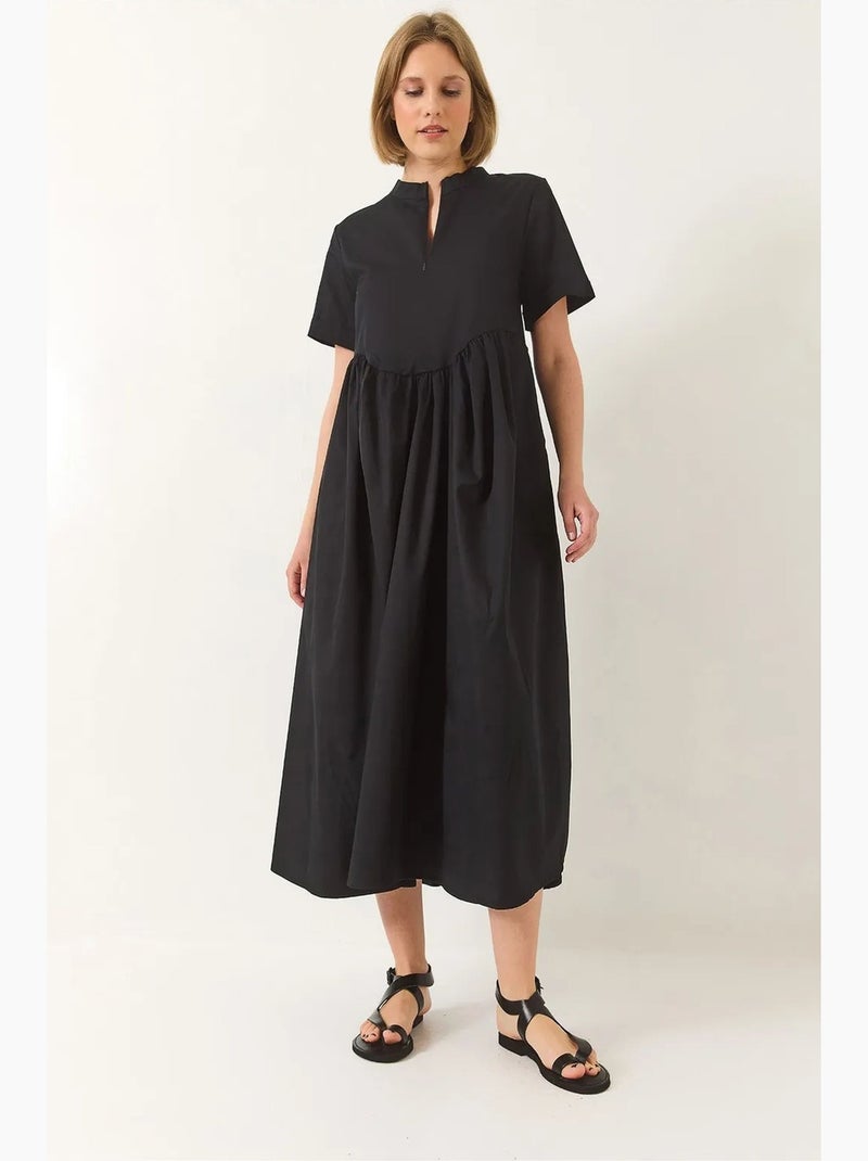 Vestido midi com gola tippet e detalhe de folho lucci Preto - Kiabi