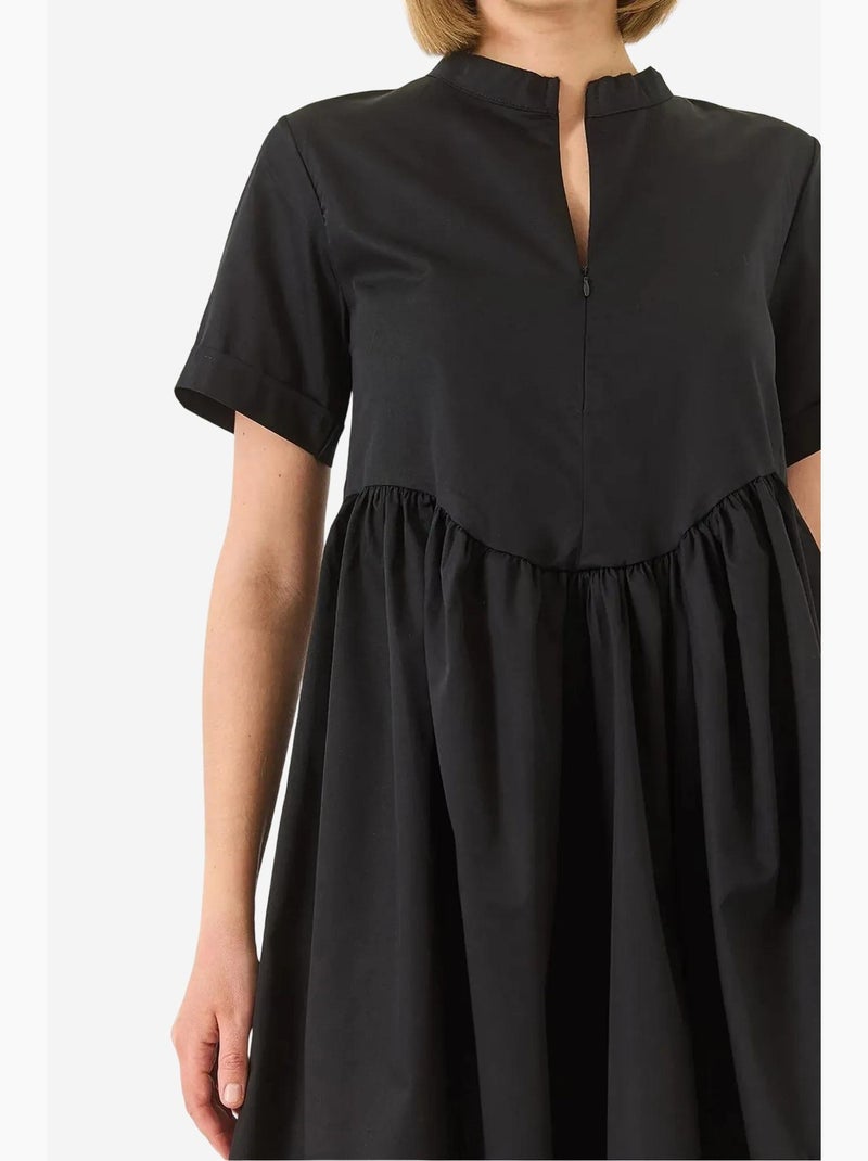 Vestido midi com gola tippet e detalhe de folho lucci Preto - Kiabi