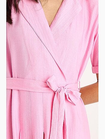 Vestido midi com gola xale e cinto lucci