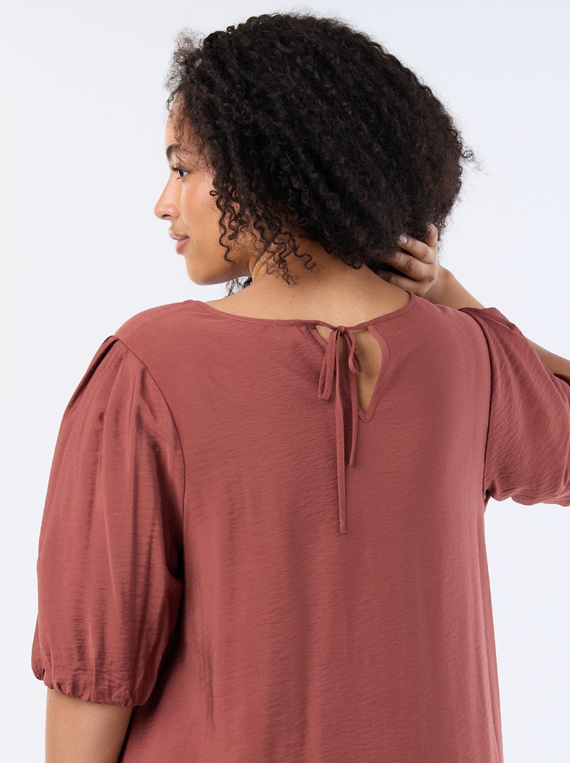 Vestido midi com mangas balão Castanho - Kiabi