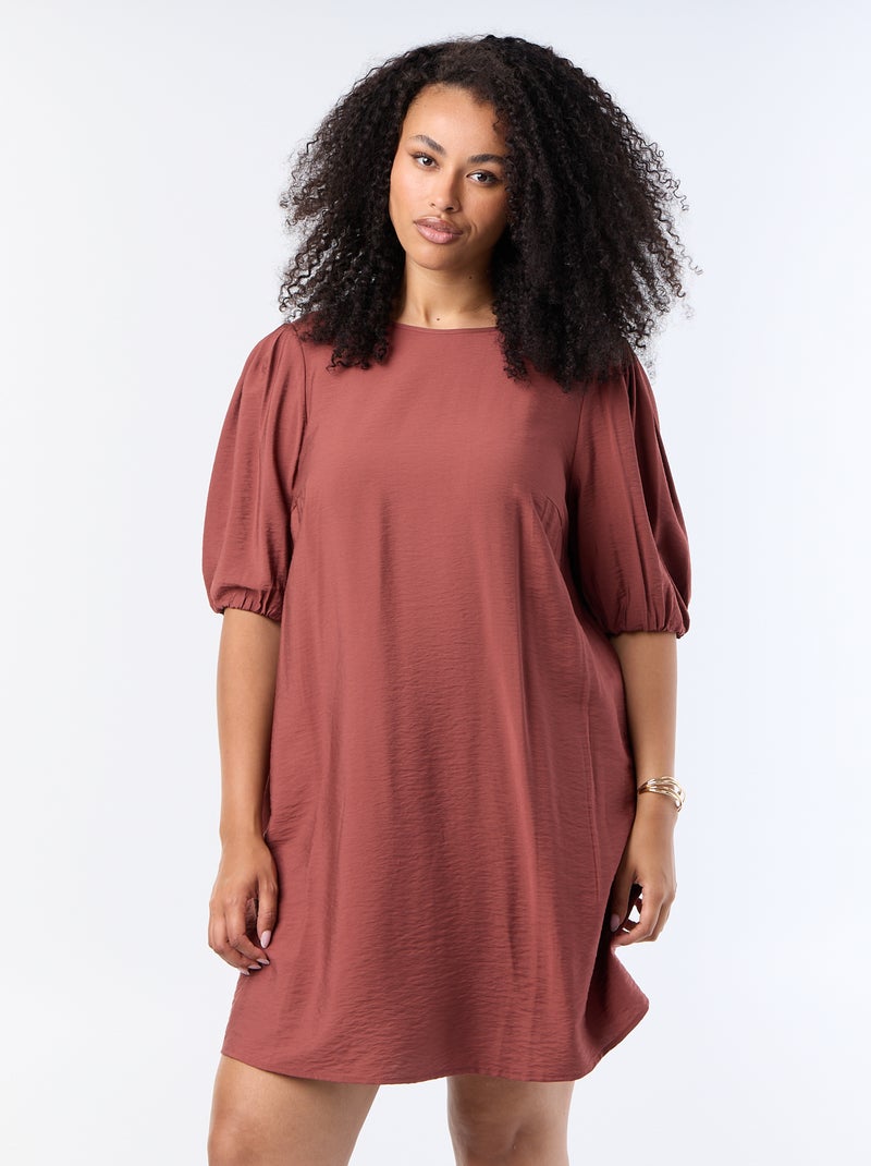 Vestido midi com mangas balão Castanho - Kiabi