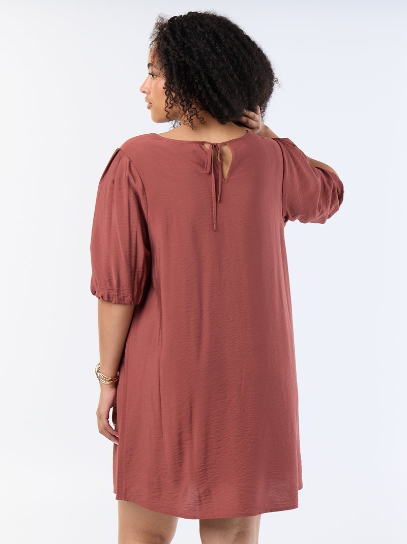 Vestido midi com mangas balão Castanho - Kiabi