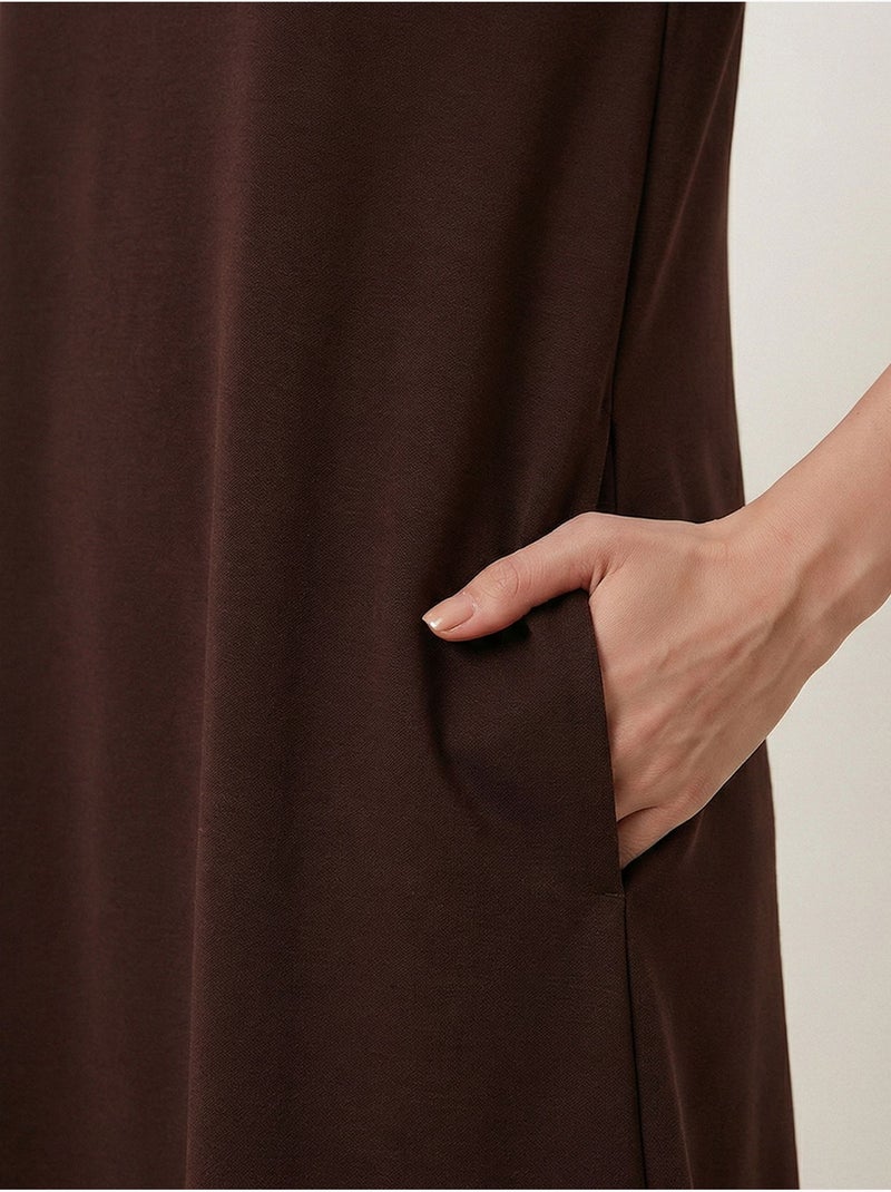 Vestido midi com mangas curtas e gola redonda istanbul Castanho-escuro - Kiabi