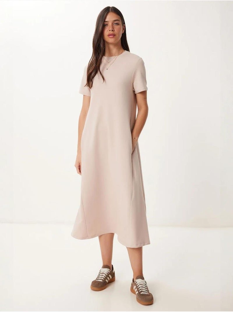 Vestido midi com mangas curtas e gola redonda istanbul Creme - Kiabi