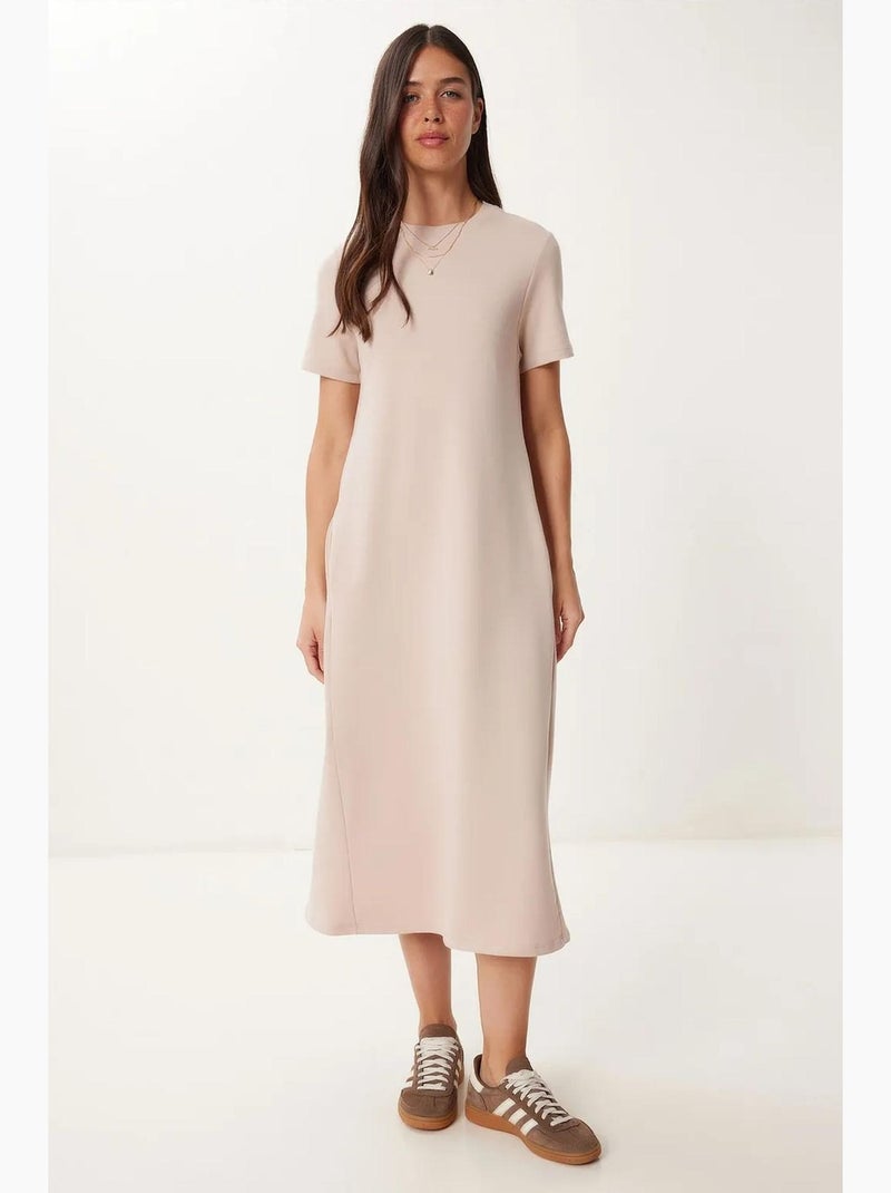 Vestido midi com mangas curtas e gola redonda istanbul Creme - Kiabi