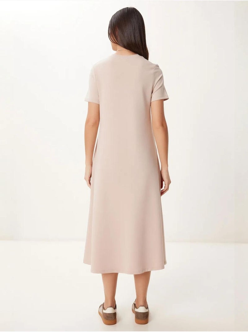 Vestido midi com mangas curtas e gola redonda istanbul Creme - Kiabi
