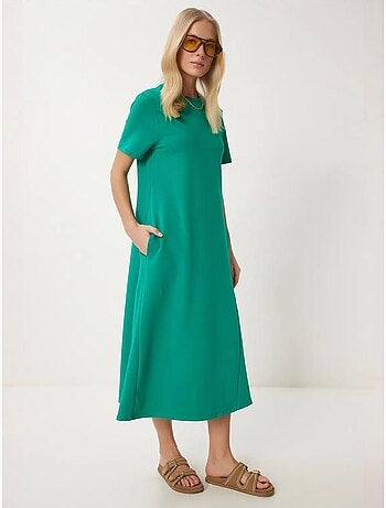 Vestido midi com mangas curtas e gola redonda istanbul