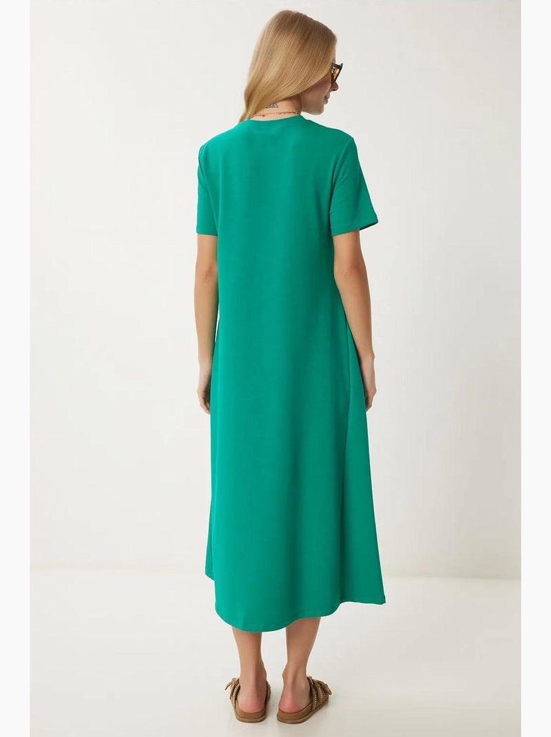 Vestido midi com mangas curtas e gola redonda istanbul Verde - Kiabi