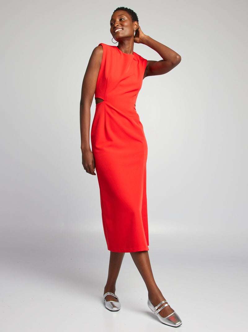 Vestido midi com ombreiras e aberturas na cintura Vermelho - Kiabi