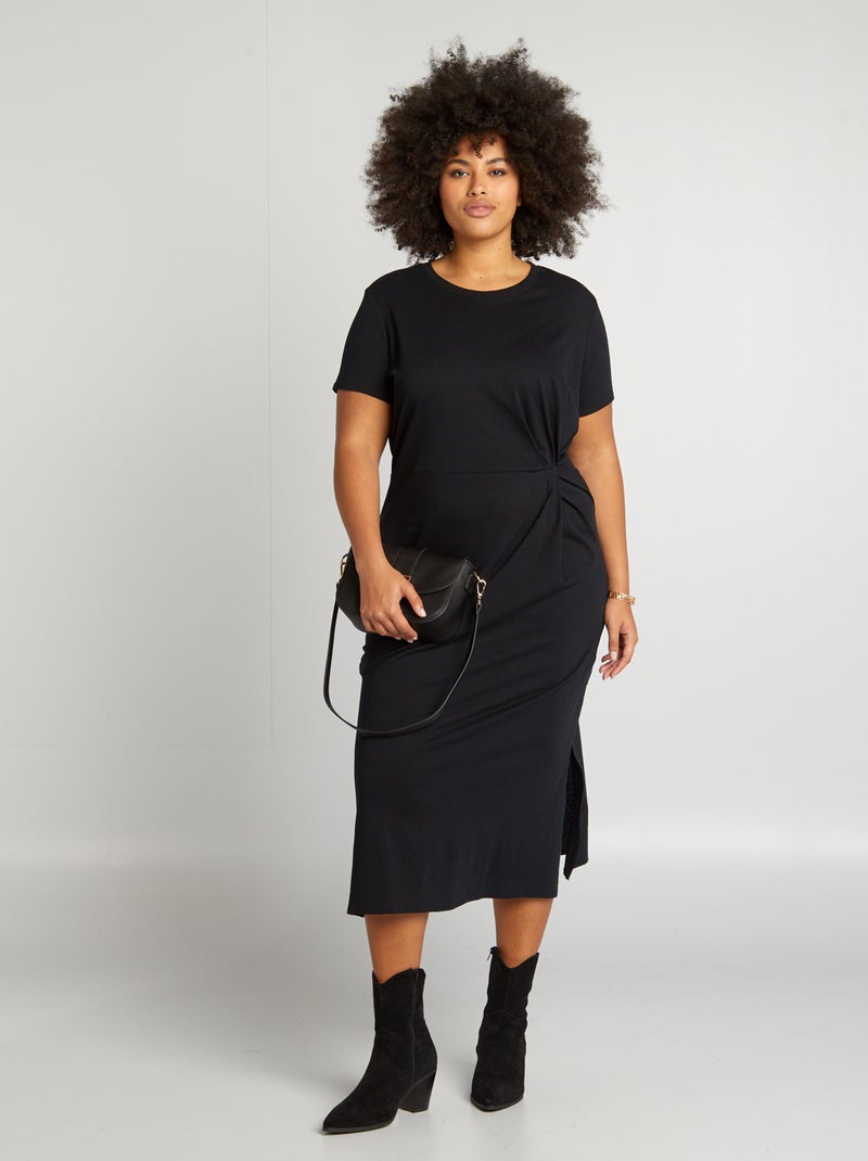 Vestido midi com pregas Preto - Kiabi