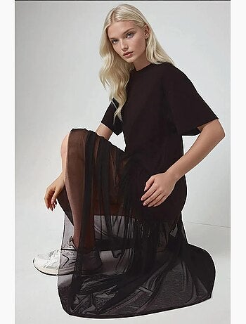 Vestido midi com saia de tule pika collection hiccup
