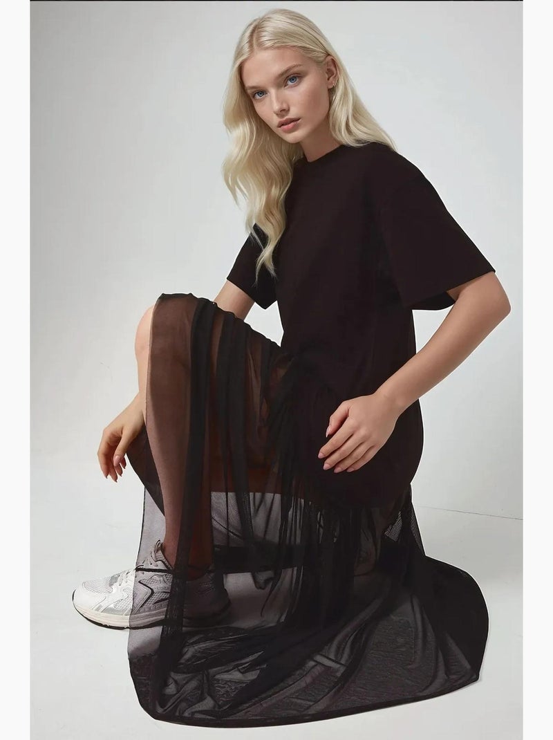 Vestido midi com saia de tule pika collection hiccup Preto - Kiabi