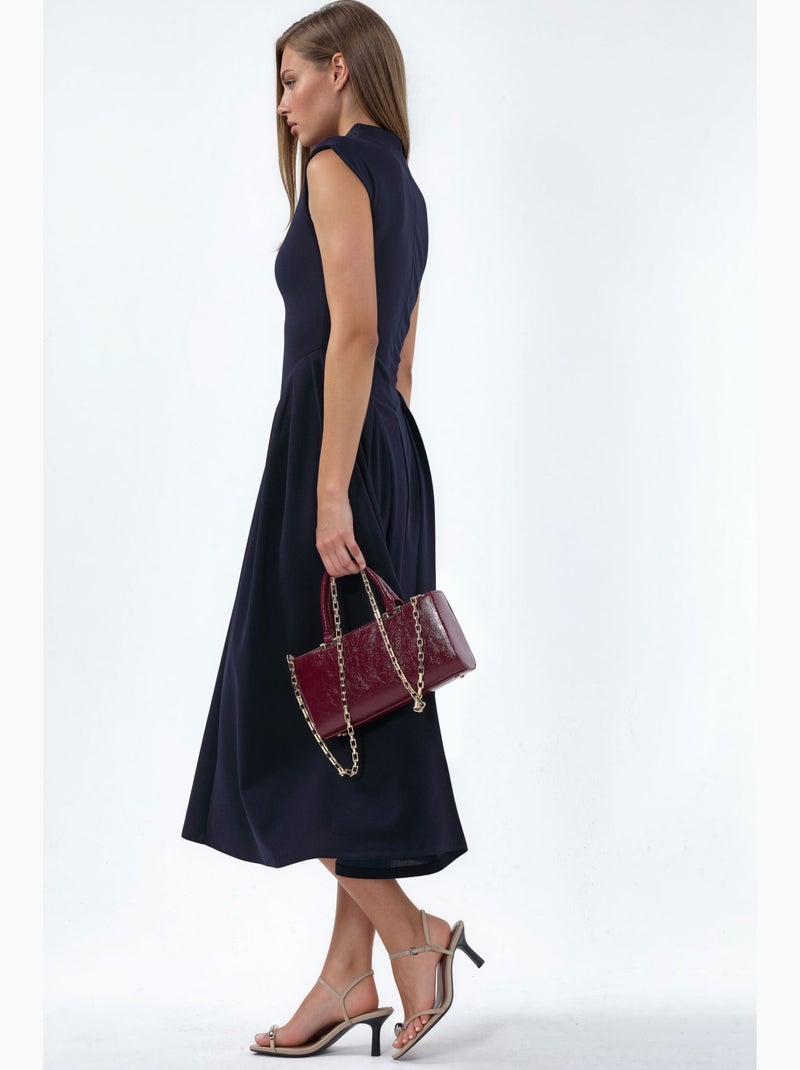 Vestido midi com textura e painéis busem Azul-marinho - Kiabi