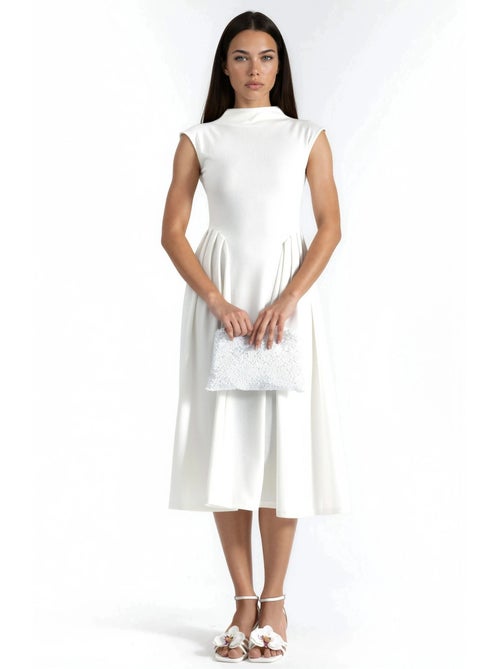 Vestido midi com textura e painéis busem - Kiabi
