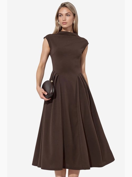 Vestido midi com textura e painéis busem - Kiabi