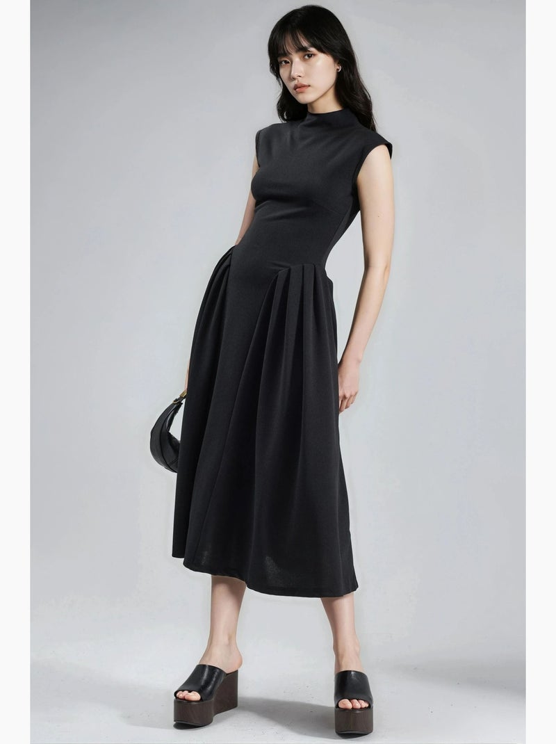 Vestido midi com textura e painéis busem Preto - Kiabi