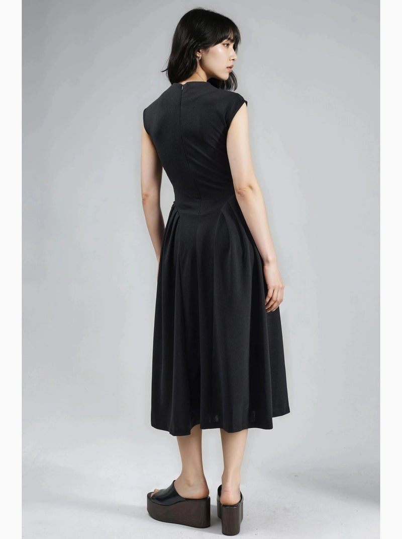 Vestido midi com textura e painéis busem Preto - Kiabi