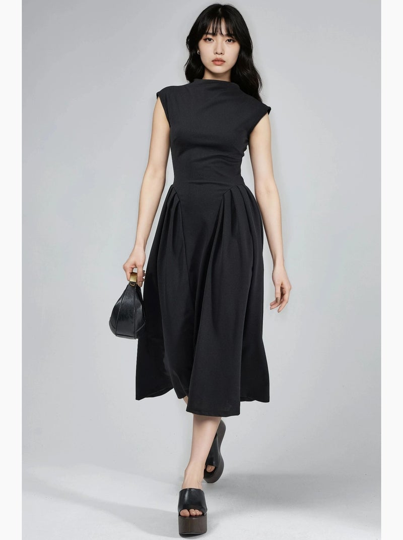 Vestido midi com textura e painéis busem Preto - Kiabi