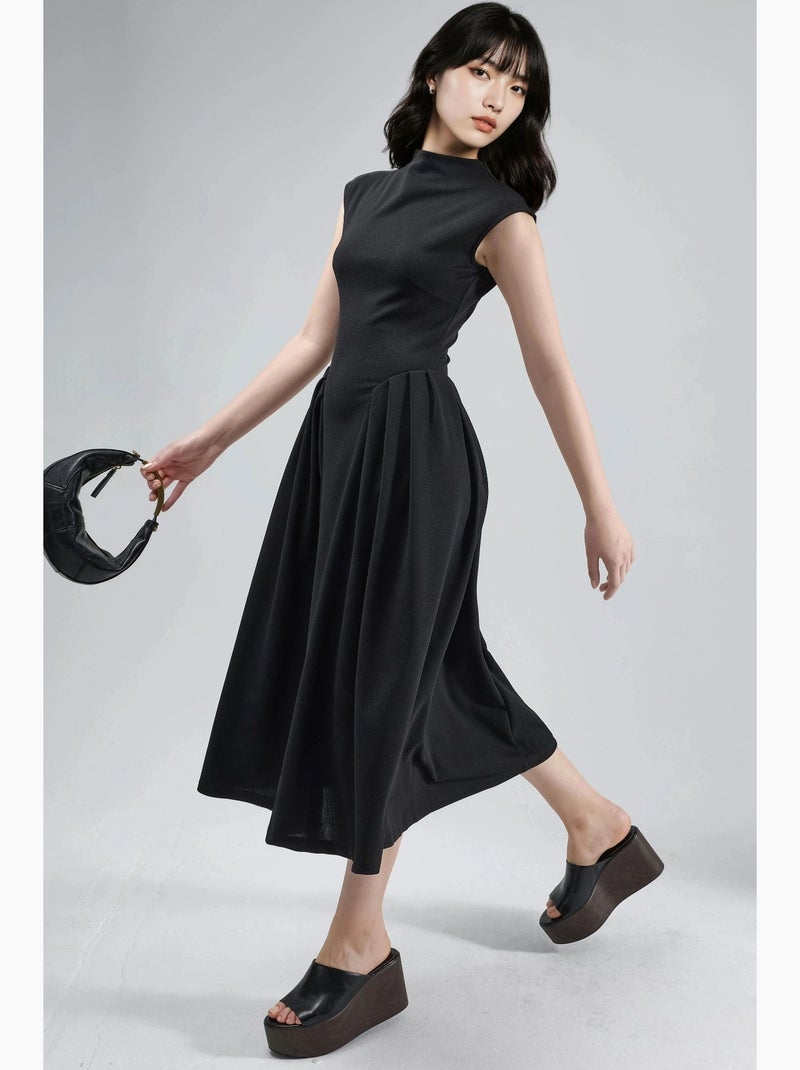 Vestido midi com textura e painéis busem Preto - Kiabi