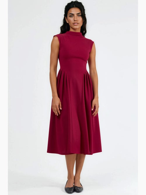 Vestido midi com textura e painéis busem - Kiabi