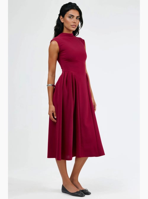 Vestido midi com textura e painéis busem - Kiabi