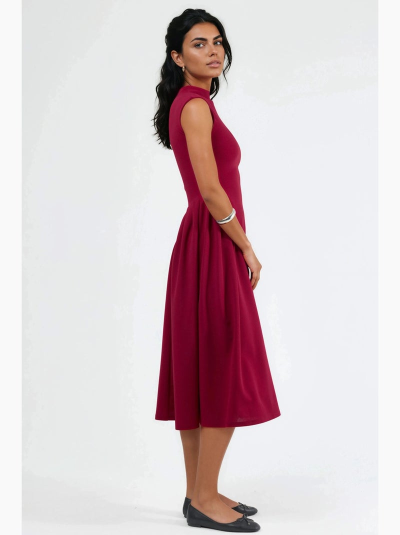 Vestido midi com textura e painéis busem Vermelho - Kiabi