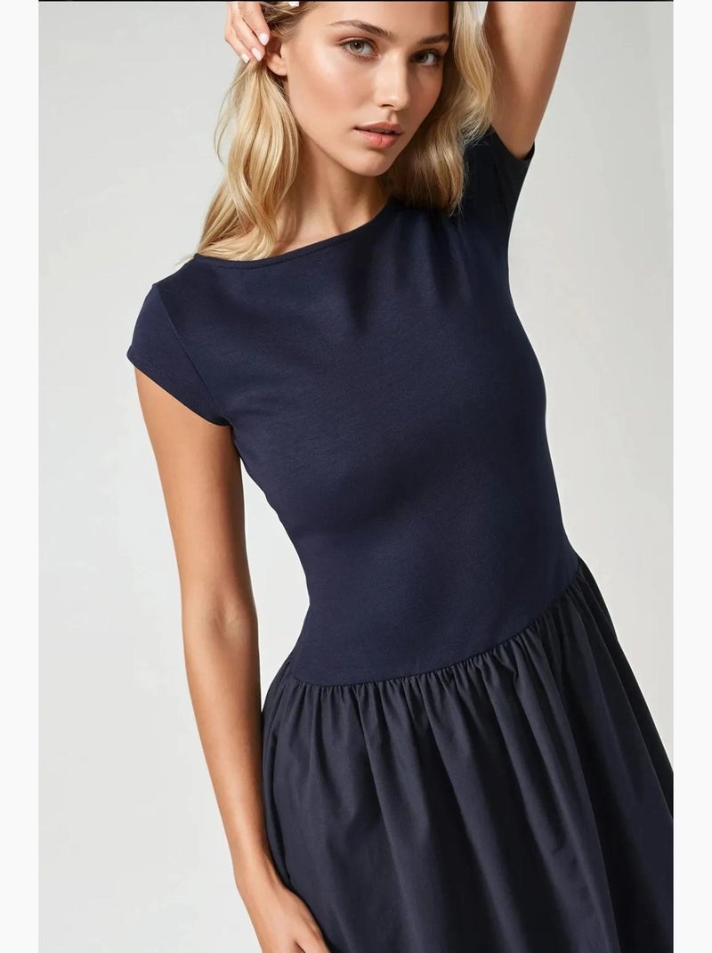 Vestido midi contrastante hiccup Azul-marinho - Kiabi