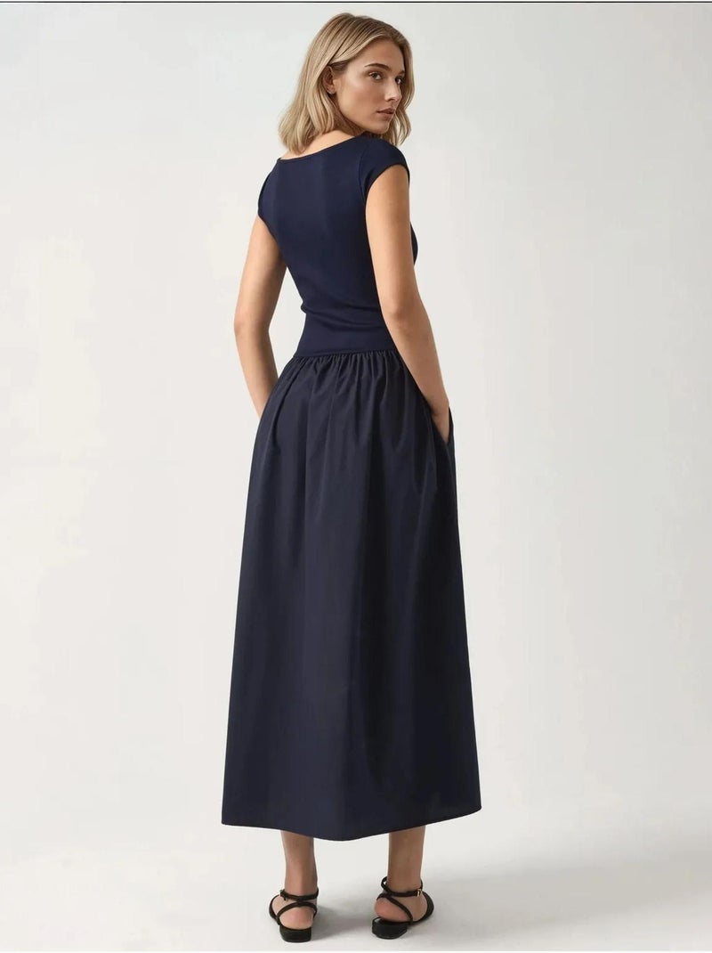 Vestido midi contrastante hiccup Azul-marinho - Kiabi