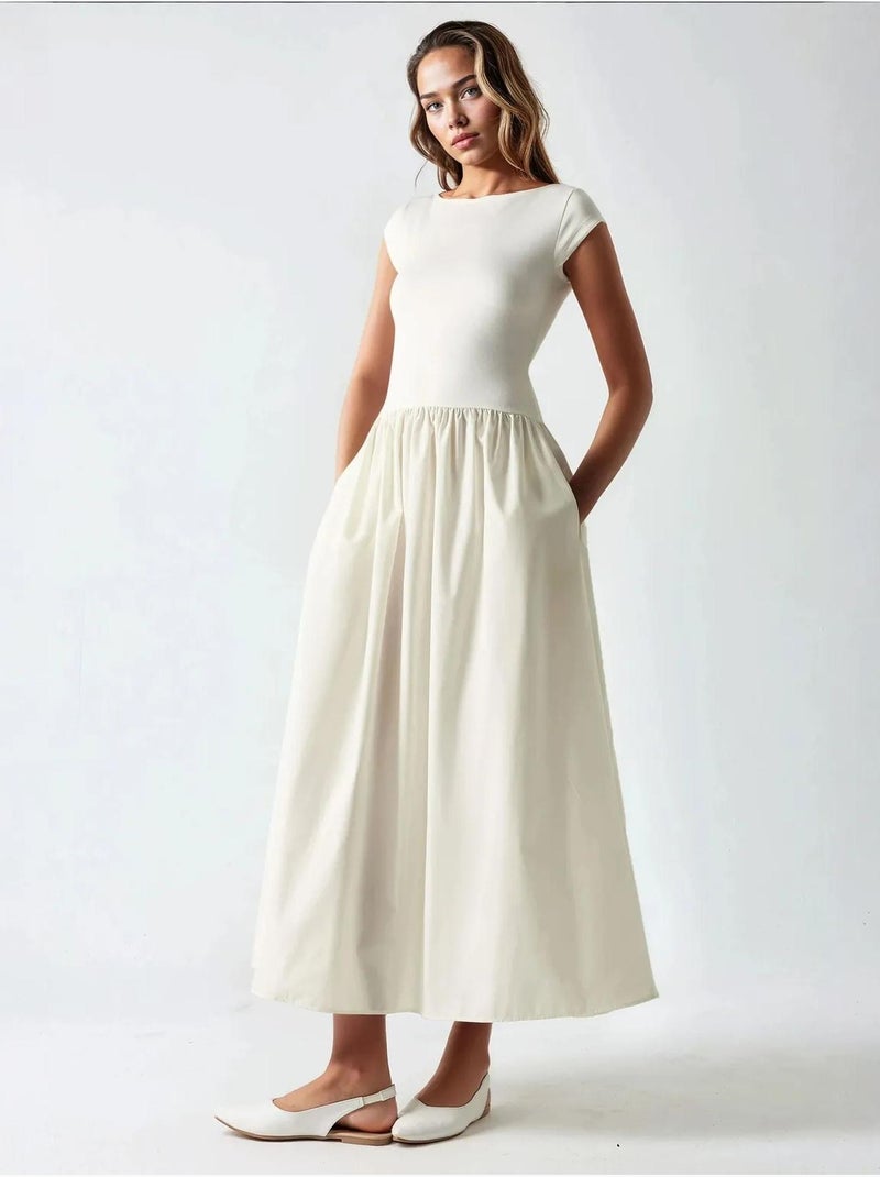 Vestido midi contrastante hiccup Marfim - Kiabi
