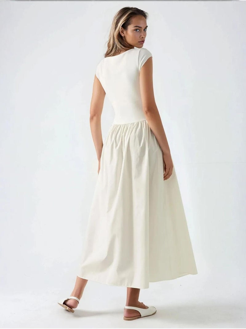 Vestido midi contrastante hiccup Marfim - Kiabi