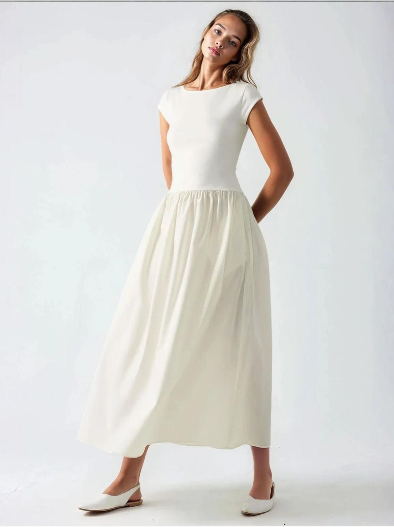 Vestido midi contrastante hiccup Marfim - Kiabi