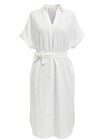 Vestido midi cruzado com cinto e manga curta mixray