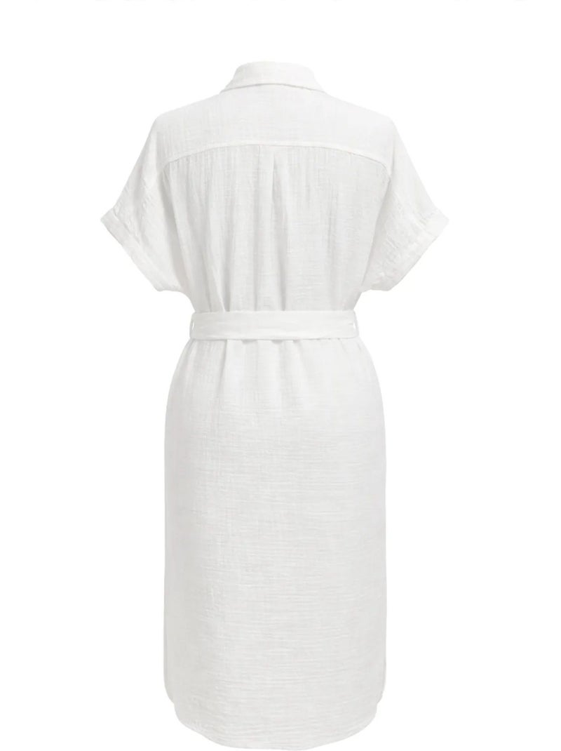 Vestido midi cruzado com cinto e manga curta mixray Branco - Kiabi
