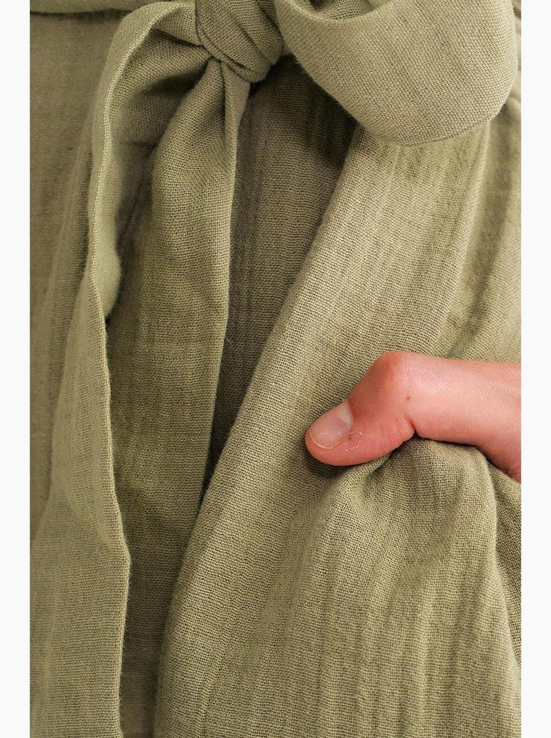 Vestido midi cruzado com cinto e manga curta mixray Cáqui - Kiabi