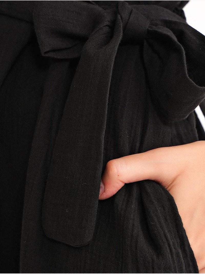 Vestido midi cruzado com cinto e manga curta mixray Preto - Kiabi