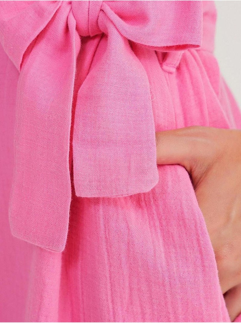 Vestido midi cruzado com cinto e manga curta mixray Rosa-fluo/Solinotes - Kiabi