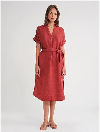 Vestido midi cruzado com cinto e manga curta mixray