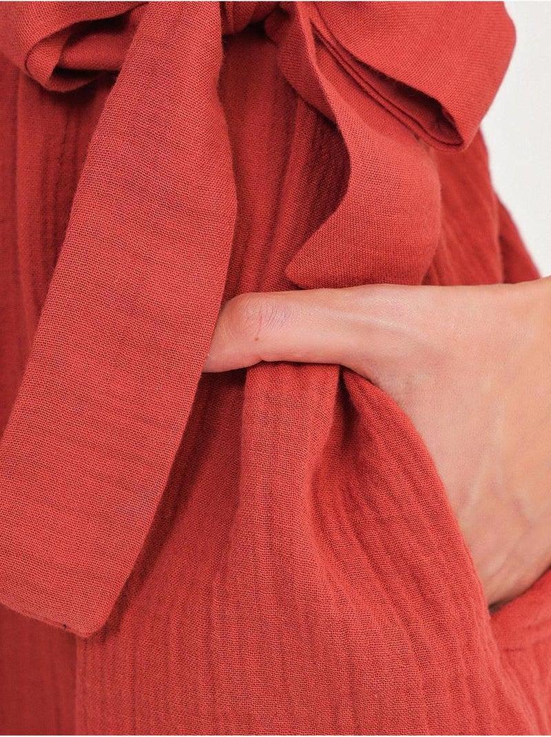 Vestido midi cruzado com cinto e manga curta mixray Vermelho escuro - Kiabi