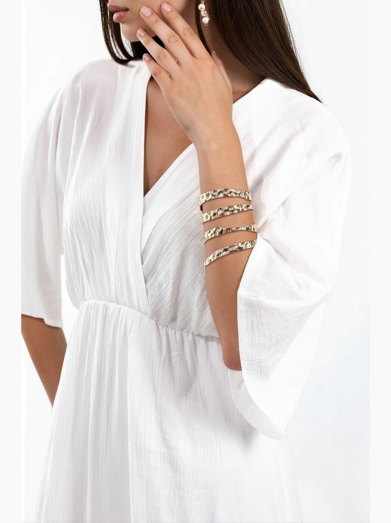 Vestido midi cruzado com decote em v e mangas três quartos busem Branco sujo - Kiabi