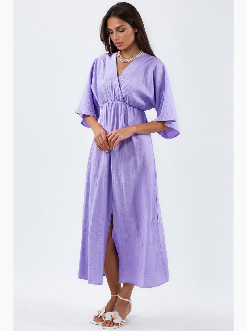 Vestido midi cruzado com decote em v e mangas três quartos busem Lavanda - Kiabi